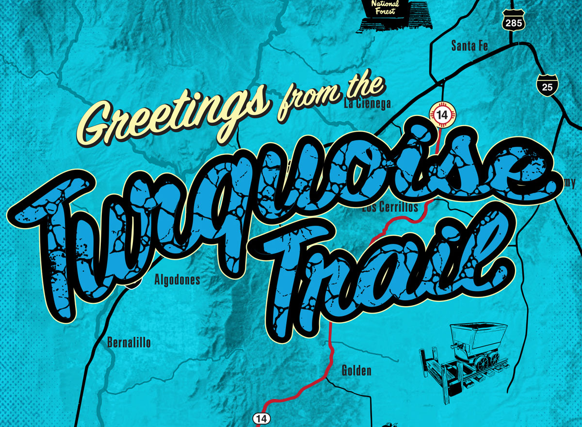 Turquoise Trail artwork for the scenic route south of Santa Fe