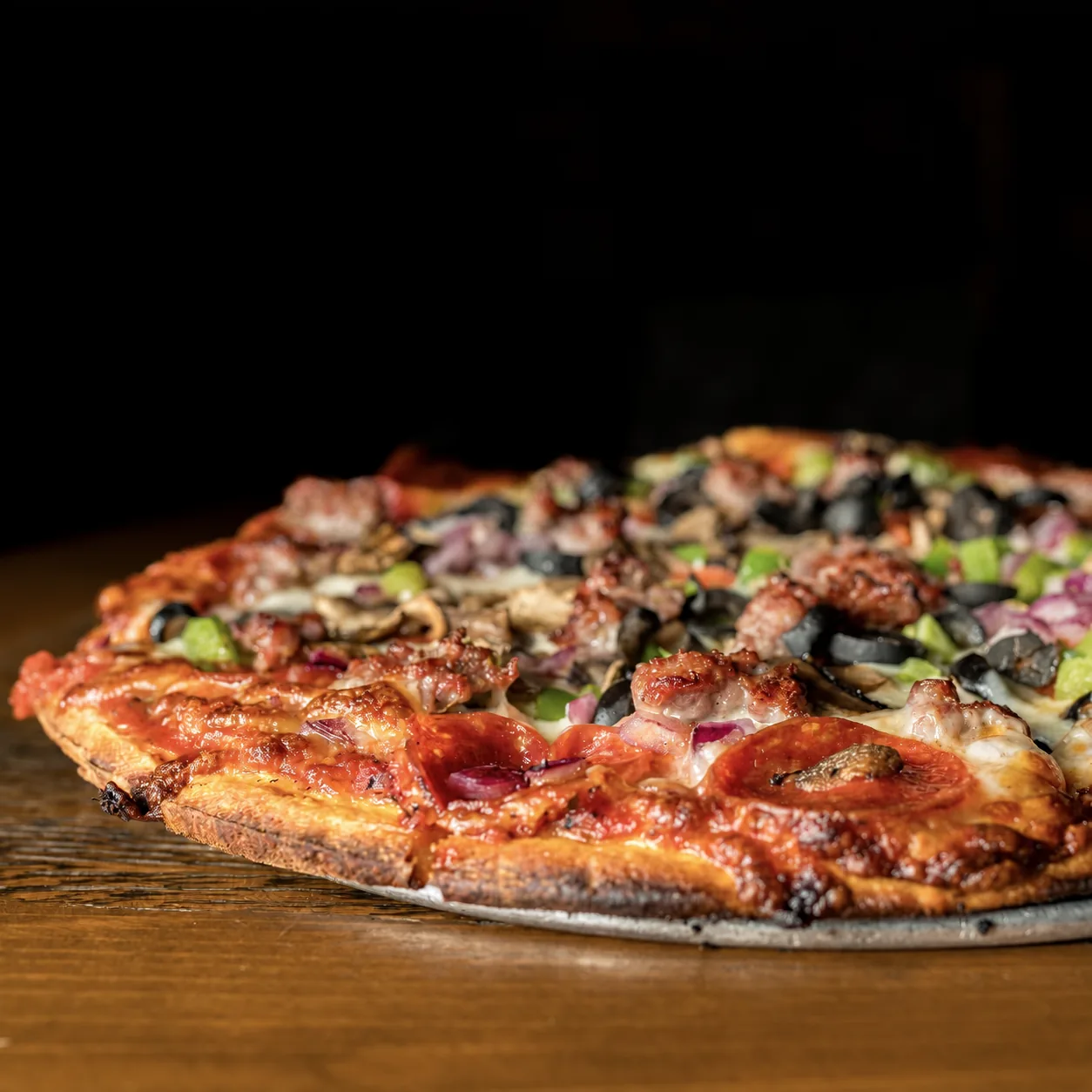Loaded pizza at Beer Creek Brewing Company near Santa Fe on the Turquoise Trail
