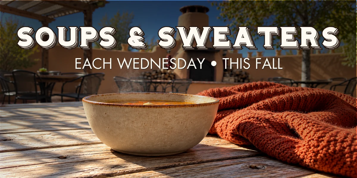 Soups & Sweaters each Wednesday this fall at Beer Creek Brewing Co. in Santa Fe, featuring a bowl of soup and cozy sweater on the patio.